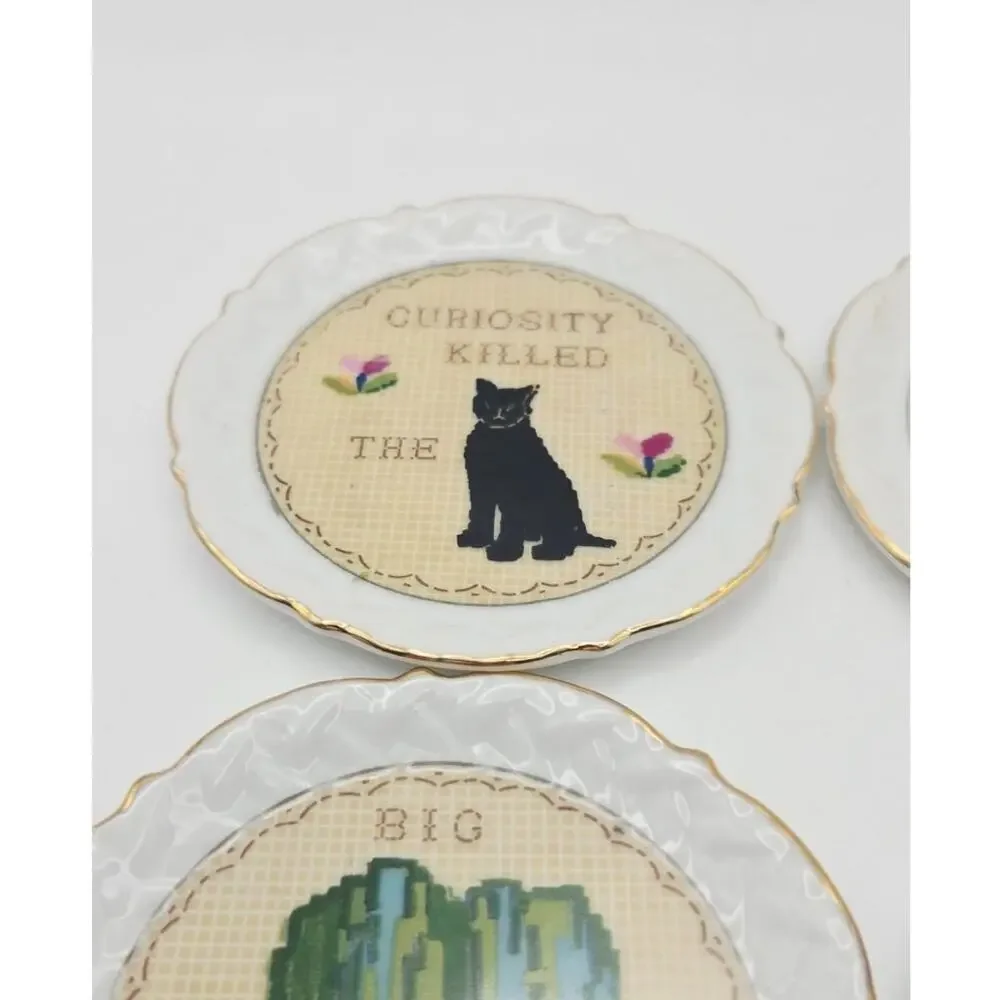 VTG Ardalt Golden Rule Virtues Set of Six Needlepoint 1950's Japan Plates